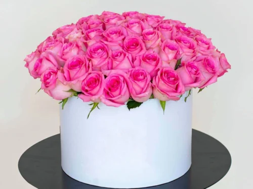 60 Pink Roses in a White Box – Pretty in Pink Bouquet