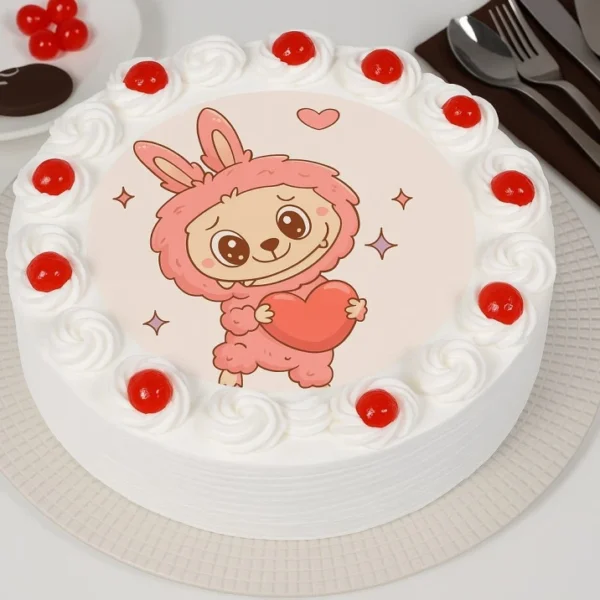 Labubu Heart Photo Cake