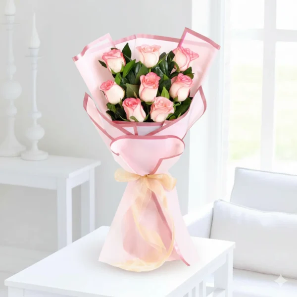 Pink Harmony Bouquet – 8 Pink Roses